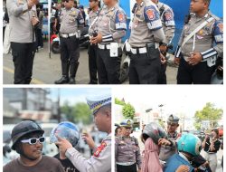 Satlantas Polres Gowa Bersama Yamaha Bagikan Helm ke Pengendara Ini Tujuannya :